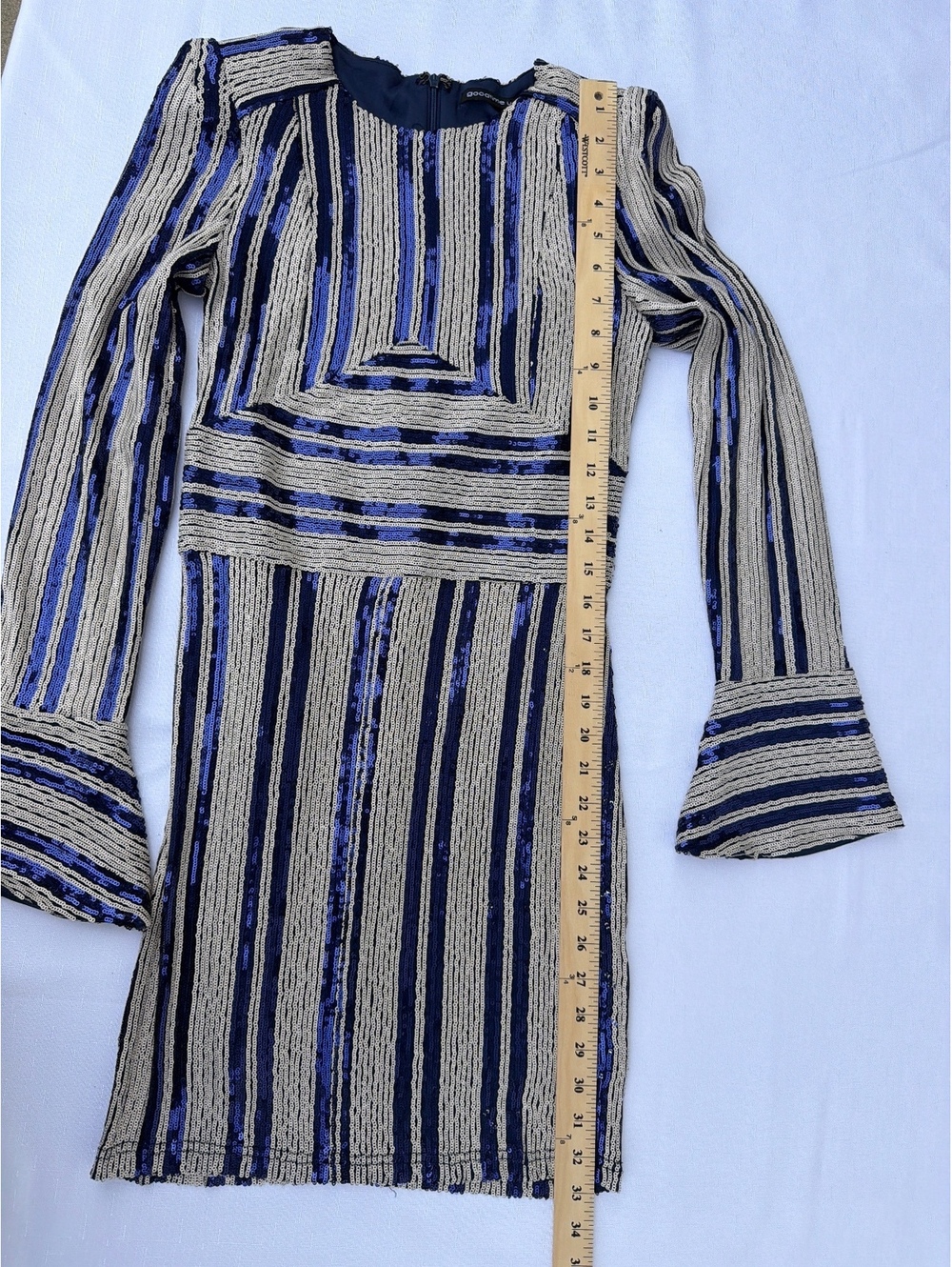 Goodtime USA Women's S Navy Silver Sequin Striped Bell Sleeve Mini Dress - Picture 5 of 8